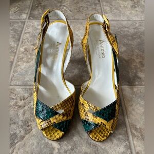 Women's Yellow and Green Snakeskin Heels
